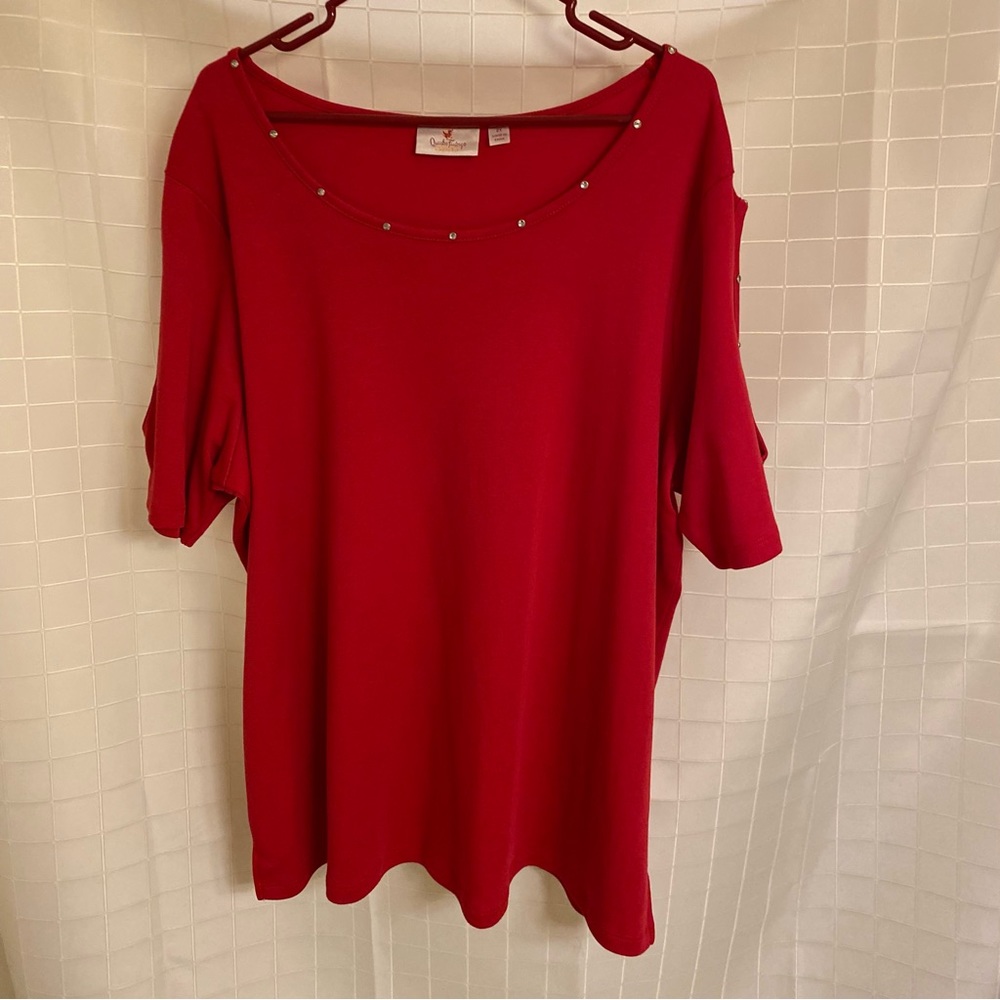 Quacker Factory Red Embellished Top 2X
